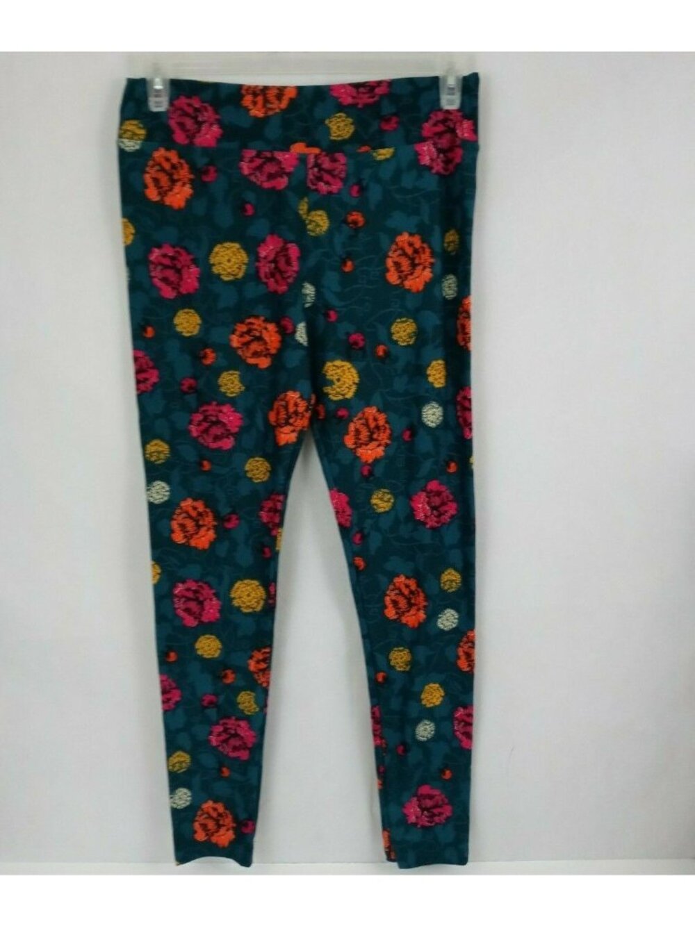 New LuLaRoe Tall & Curvy Leggings Jade With Multi-Colored Peony Design